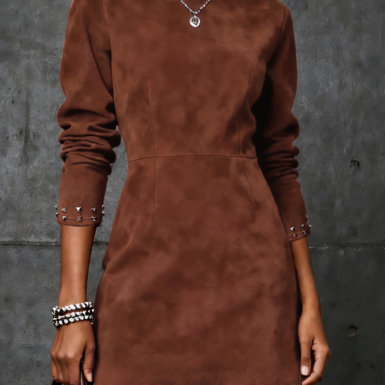 Bronze studded high-neck mini dress