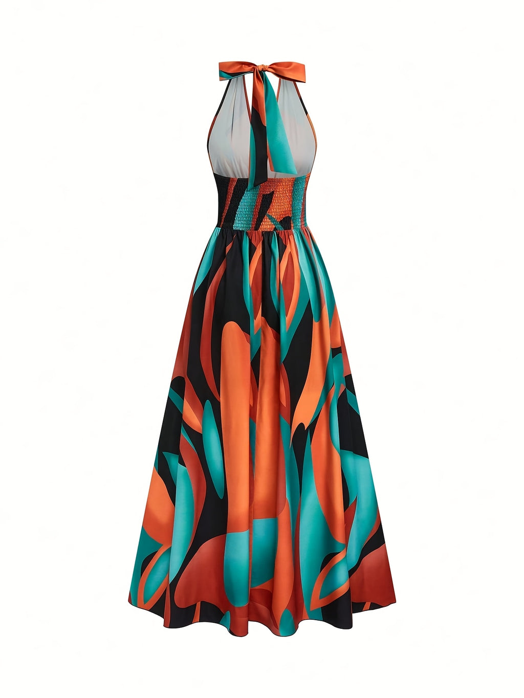 Boho Backless Sleeveless Floral Maxi Dress in Multicolour, back view