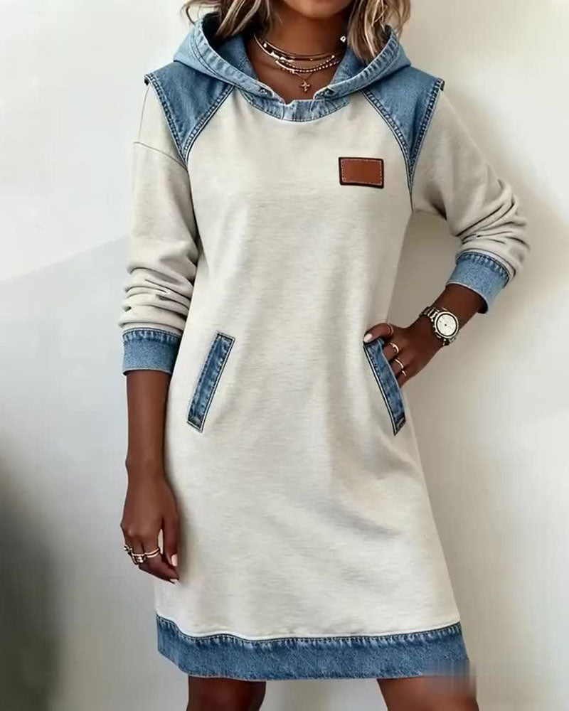 Hooded Panelled Colour Block Dress | Alba Muse