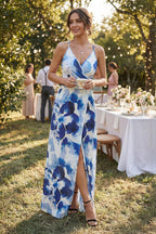 Women's floral fit-and-flare maxi dress in alternate print, side view