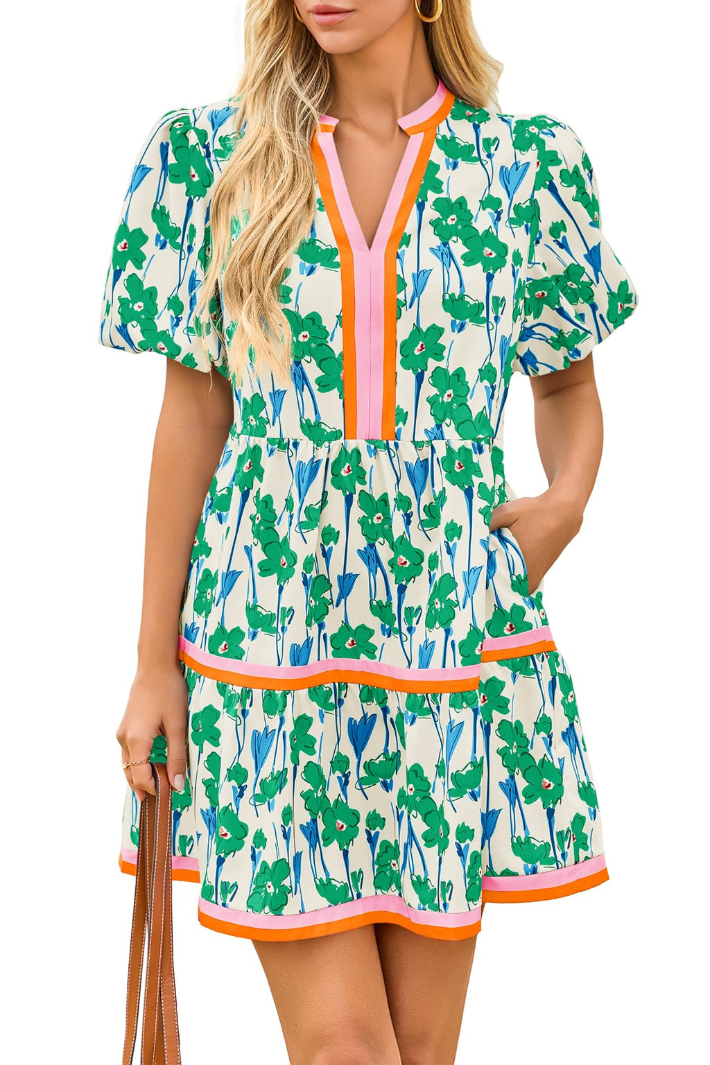 Women's boho patchwork mini dress side view