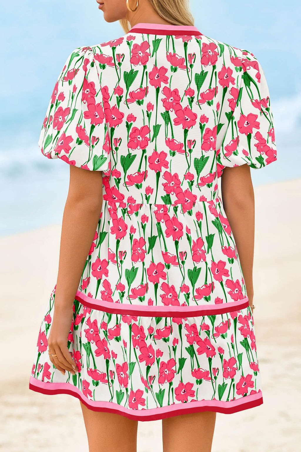 Floral Puff Sleeve Patchwork Mini Dress – Casual