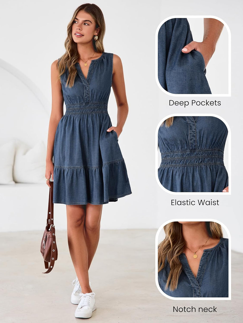 Women's lightweight lyocell denim dress, movement shot
