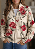 Coral and Rose Floral Cardigan, front view
