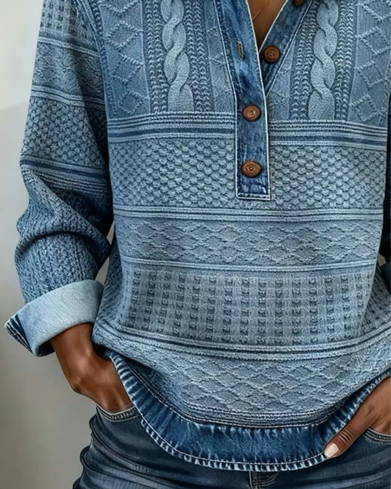 Lapel sweatshirt with button detail, back view