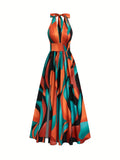Boho Backless Sleeveless Floral Maxi Dress in Multicolour, front view