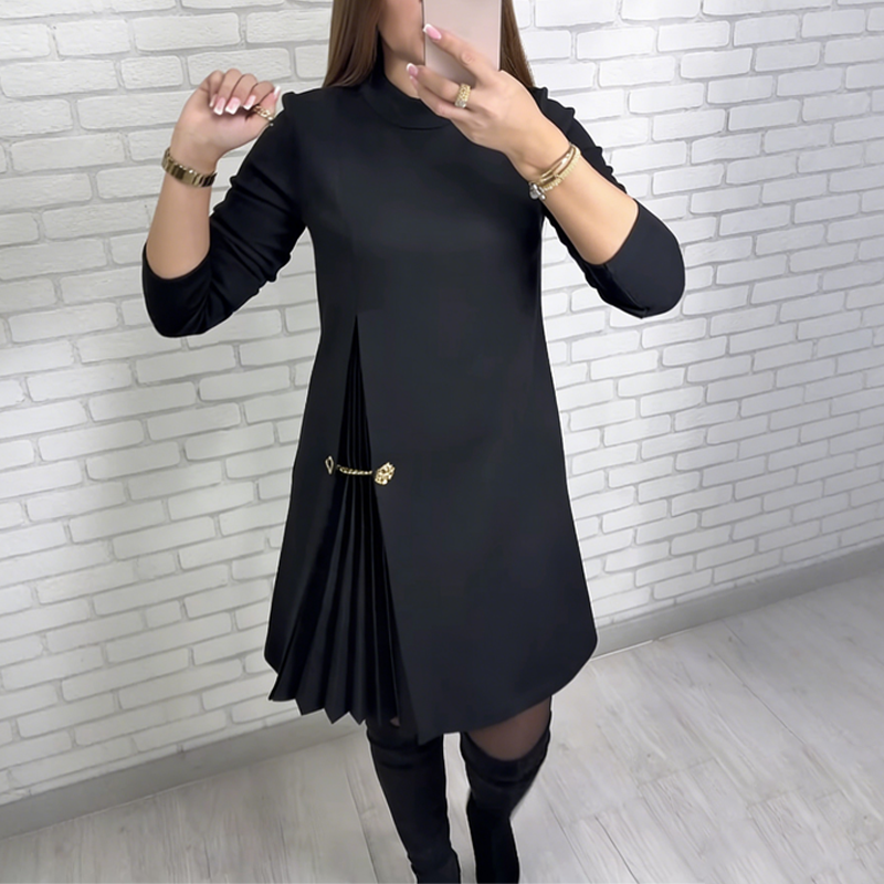 Elegant High-Neck Pleated Mini Dress