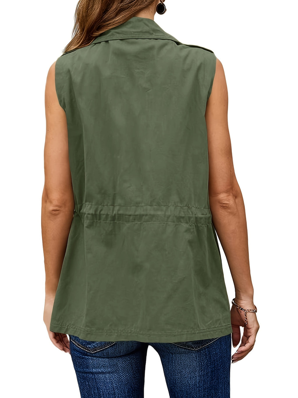Khaki sleeveless drawstring vest jacket