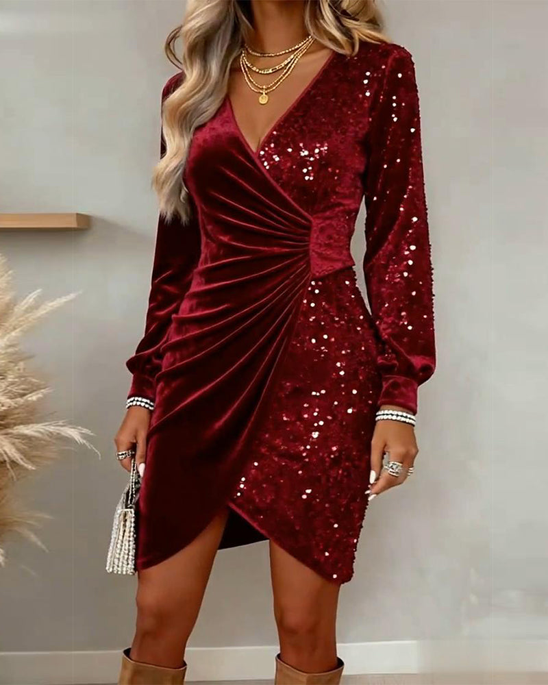 Yellow Sequined Velvet Evening Mini Dress | Alba Muse