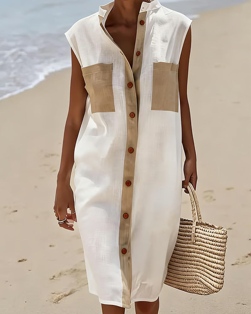 Women's Sleeveless Shirt Dress Colour Block | Alba Muse