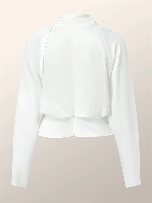 Zip-Front V-Neck Blouse