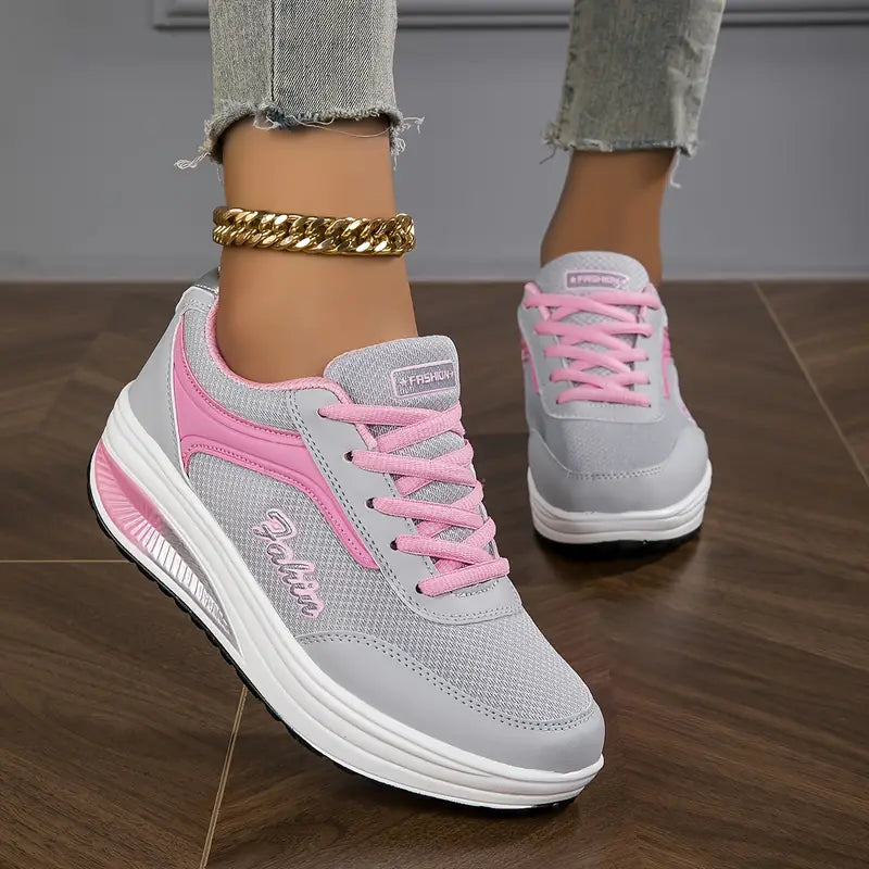 Grey/Pink platform lace-up trainers