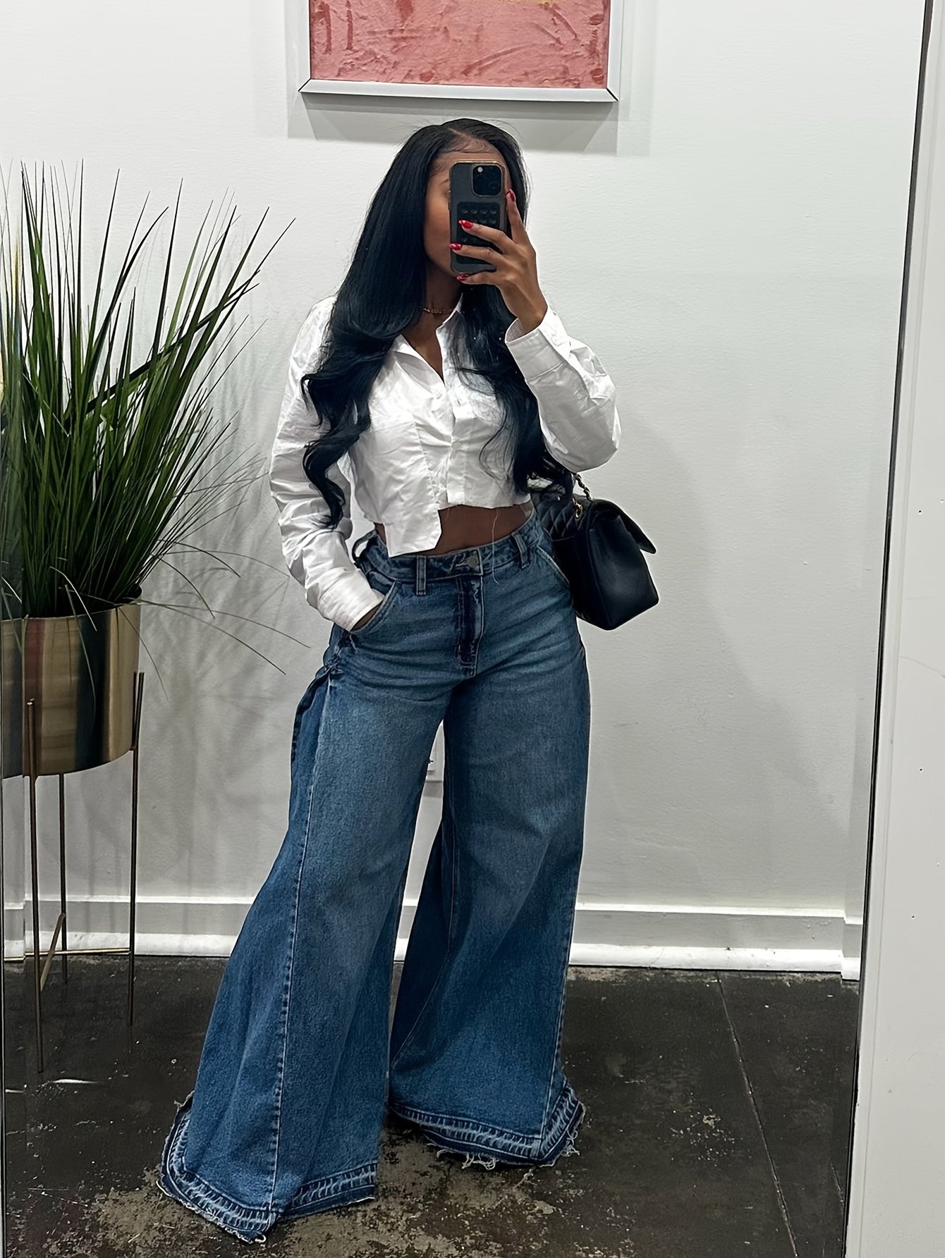 High-Waist Flare Leg Wide Denim Jeans