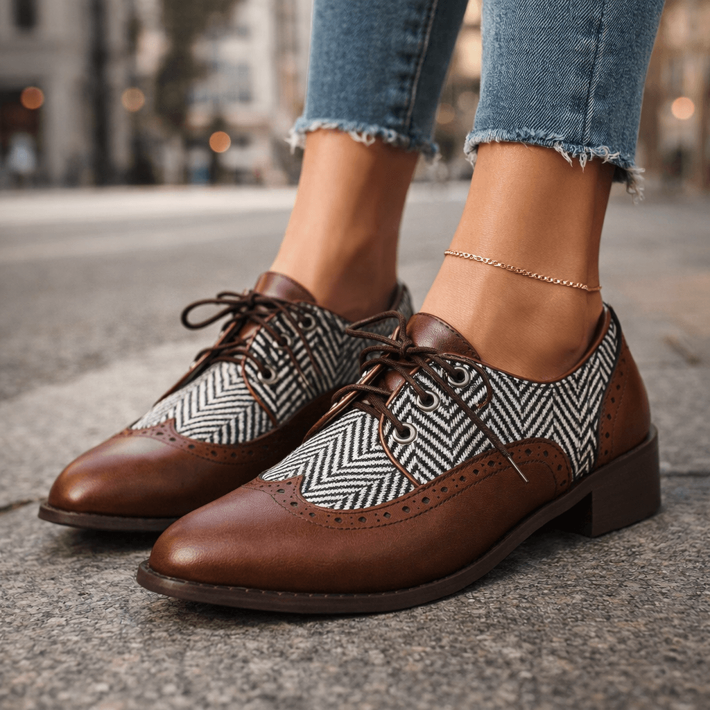 Brown Tweed Herringbone Brogues, front view