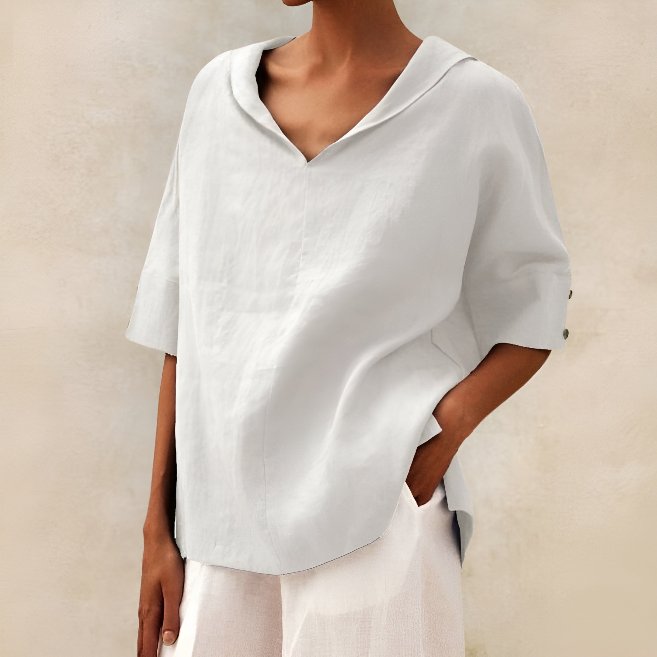 Relaxed drape casual blouse in white, front view