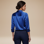 Women's satin blouse in royal blue – back view