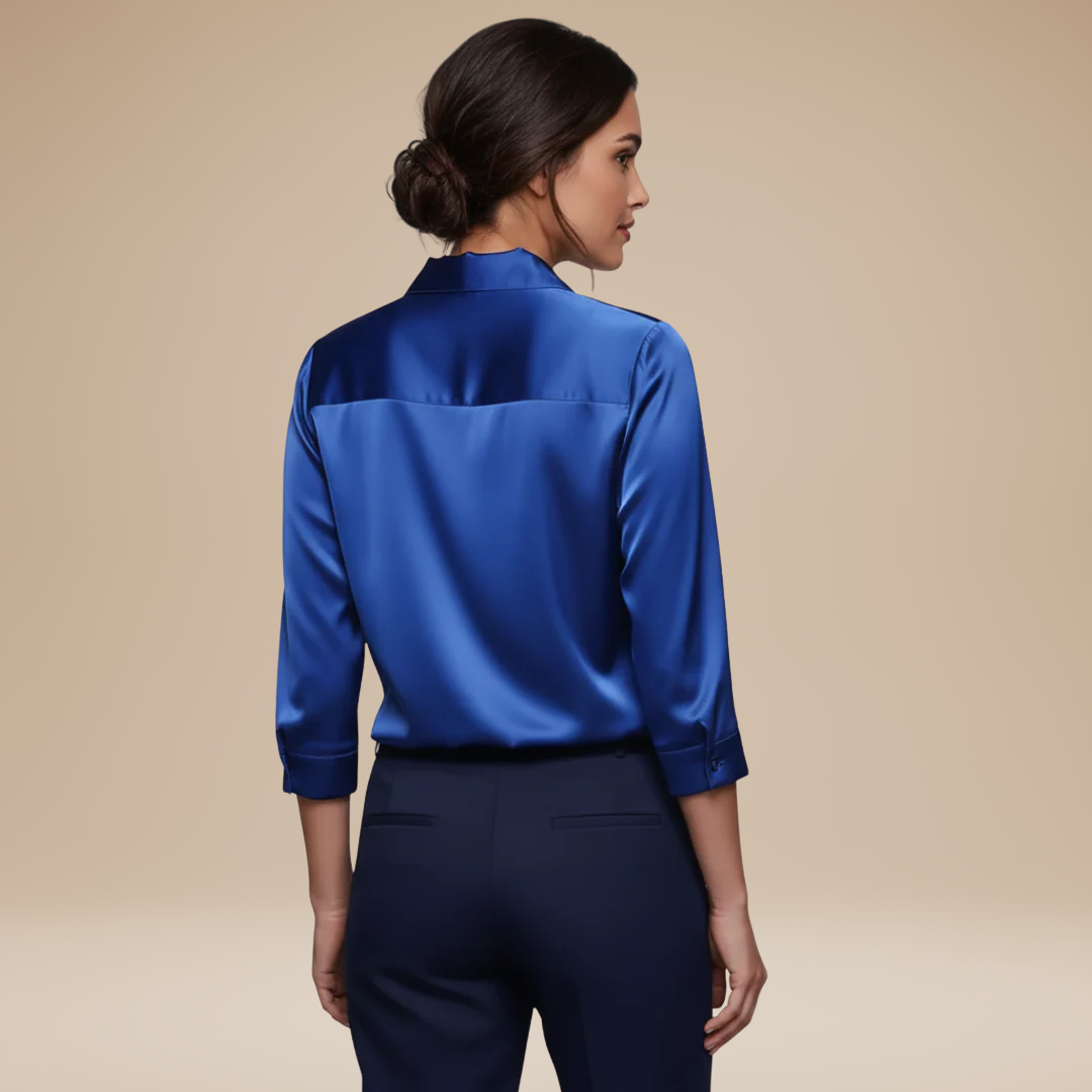 Women's satin blouse in royal blue – back view
