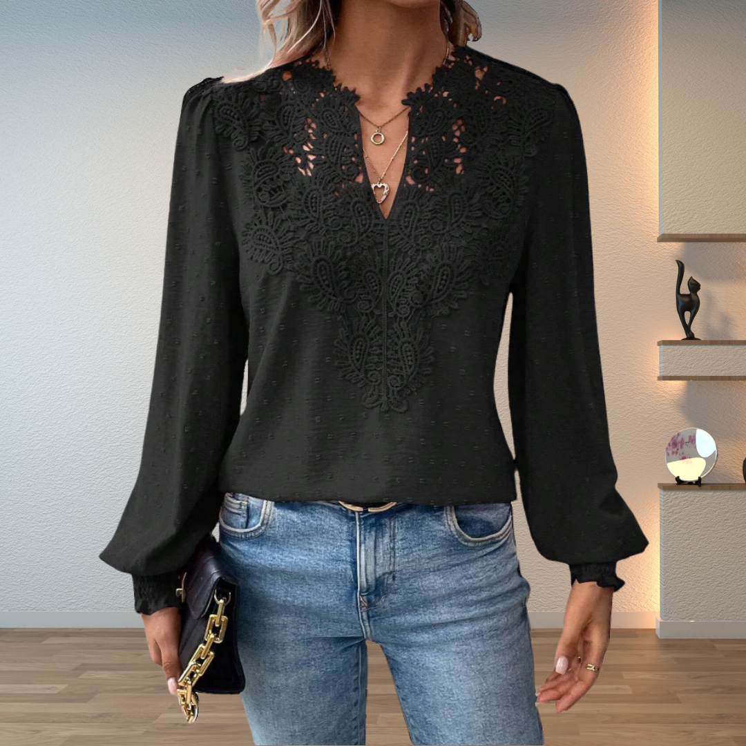 Light purple long sleeve blouse with embroidery, soft and elegant | Alba Muse