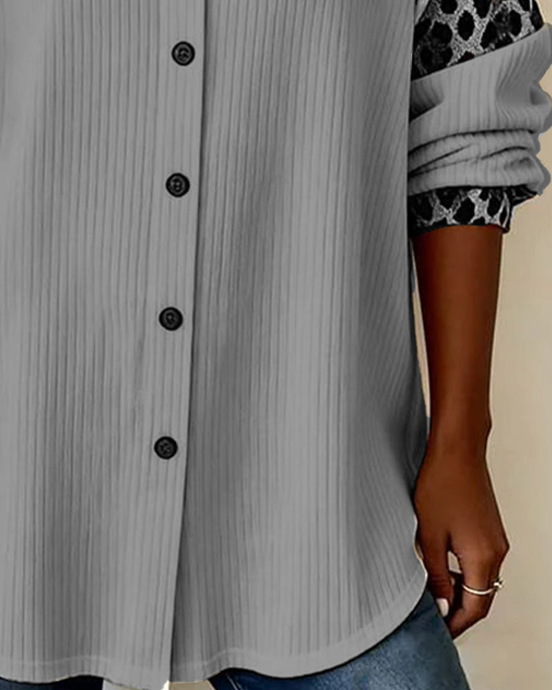 Khaki Leopard Print Button-Down Shirt | Alba Muse