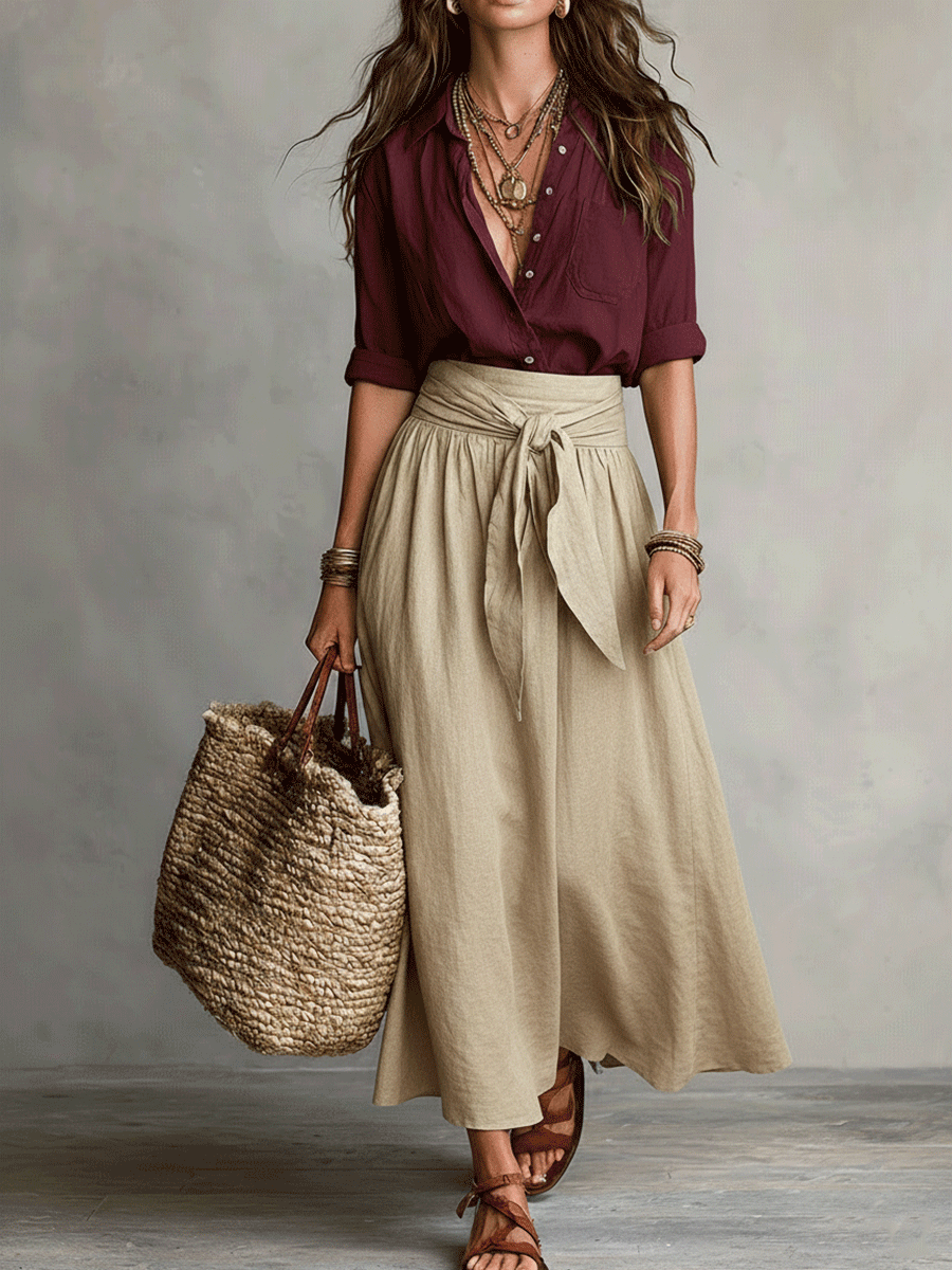 Boho skirt and top set in white, outdoor styled
