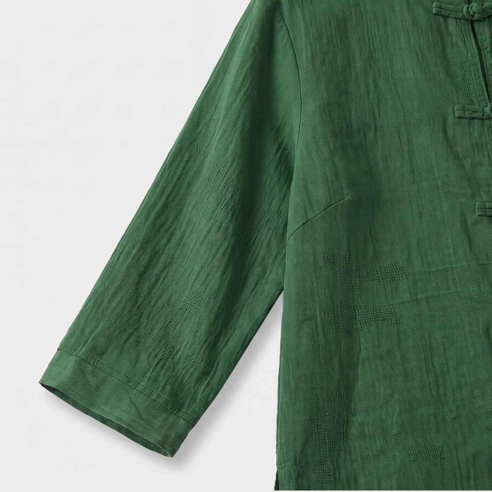Mandarin Collar Frog Button Linen Blouse