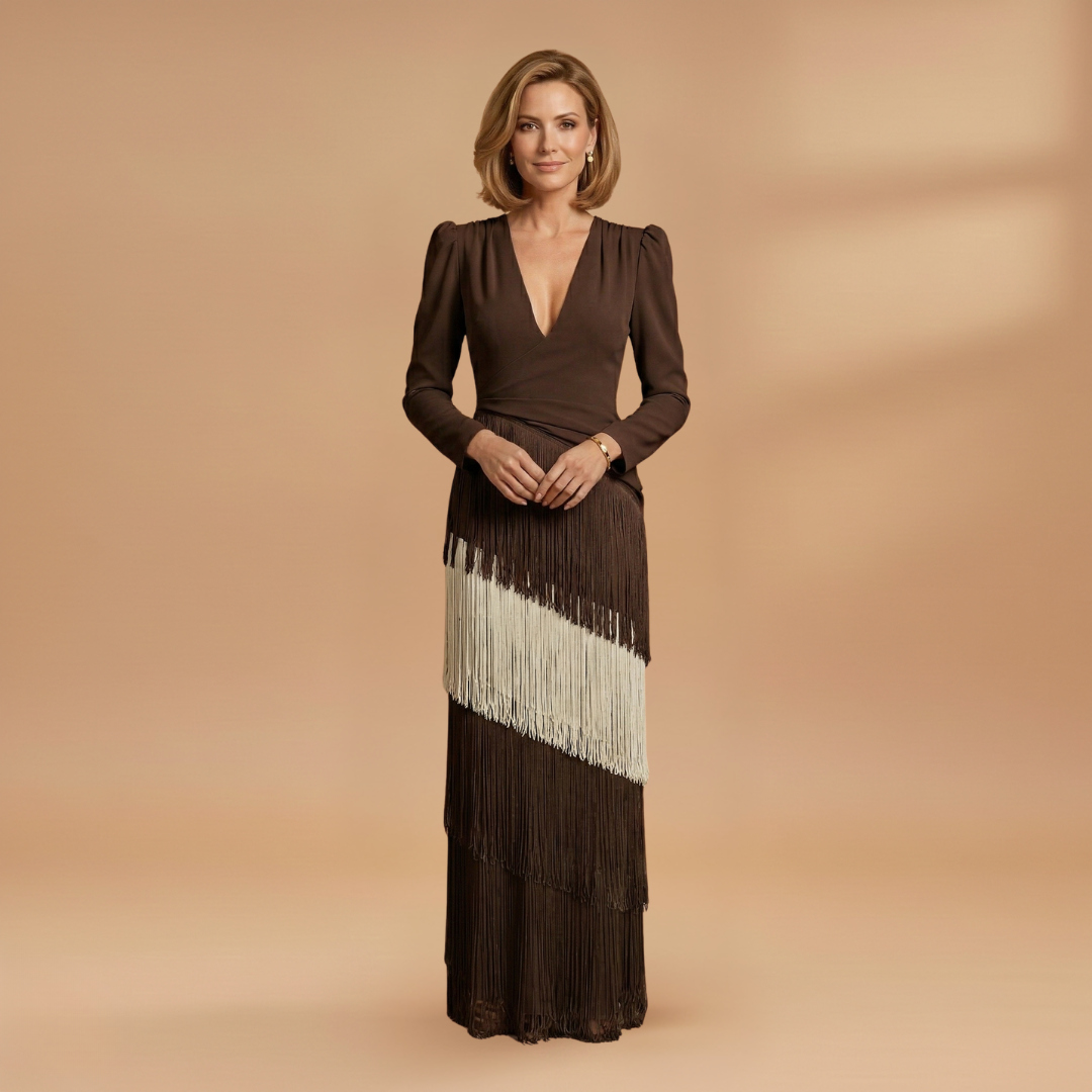 Women's elegant V-neck long sleeve formal dress for celebrations