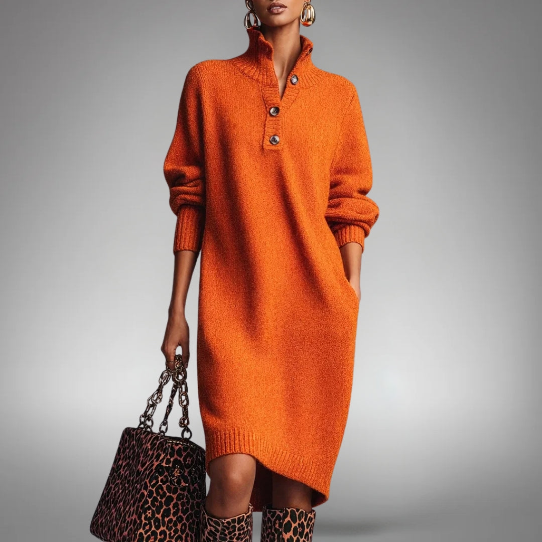 Orange High Neck Midi Dress, front view