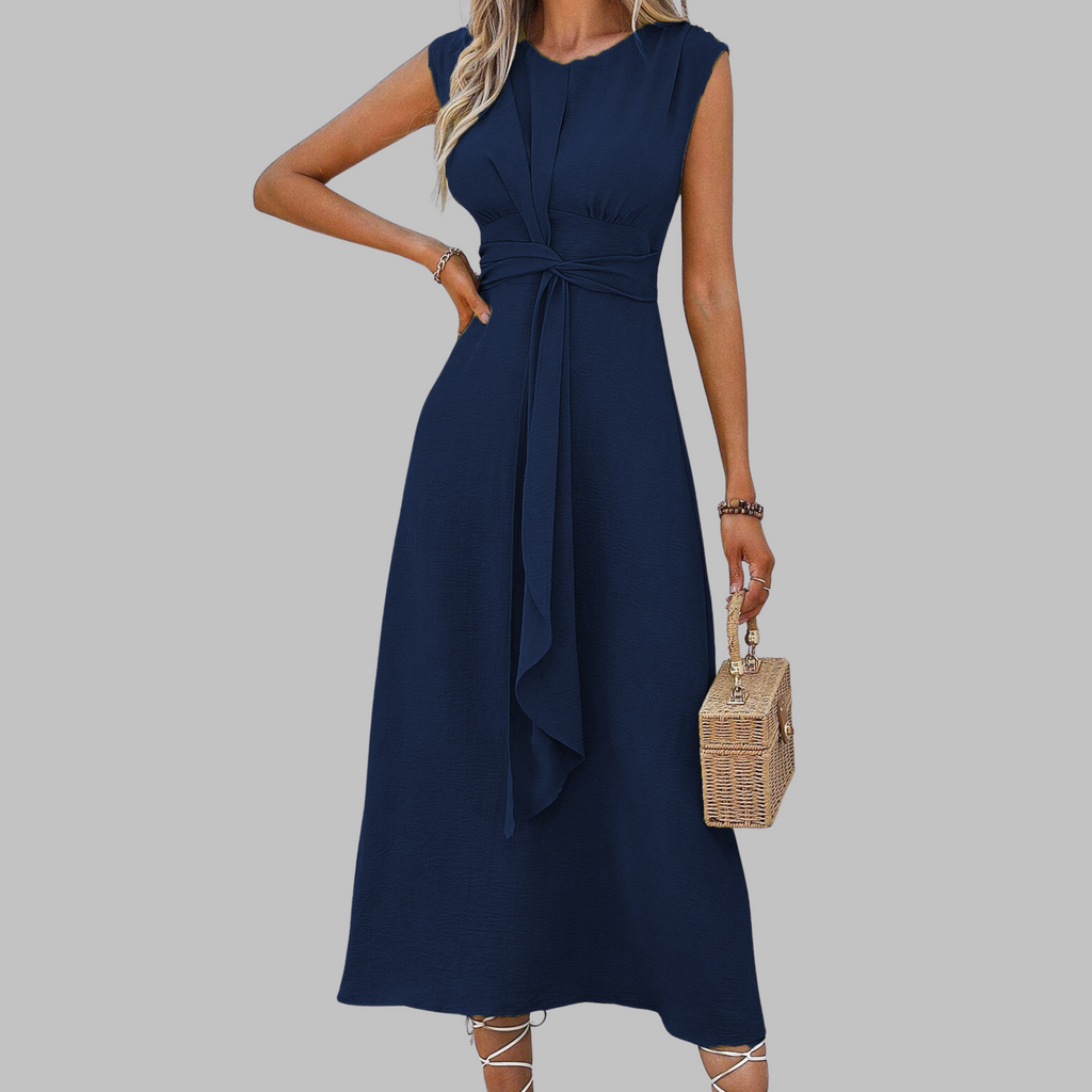 A-line occasion midi dress movement shot, flowing silhouette
