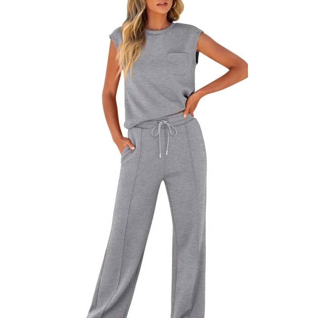 Sleeveless Round-Neck Top & Trousers Co-ord Set