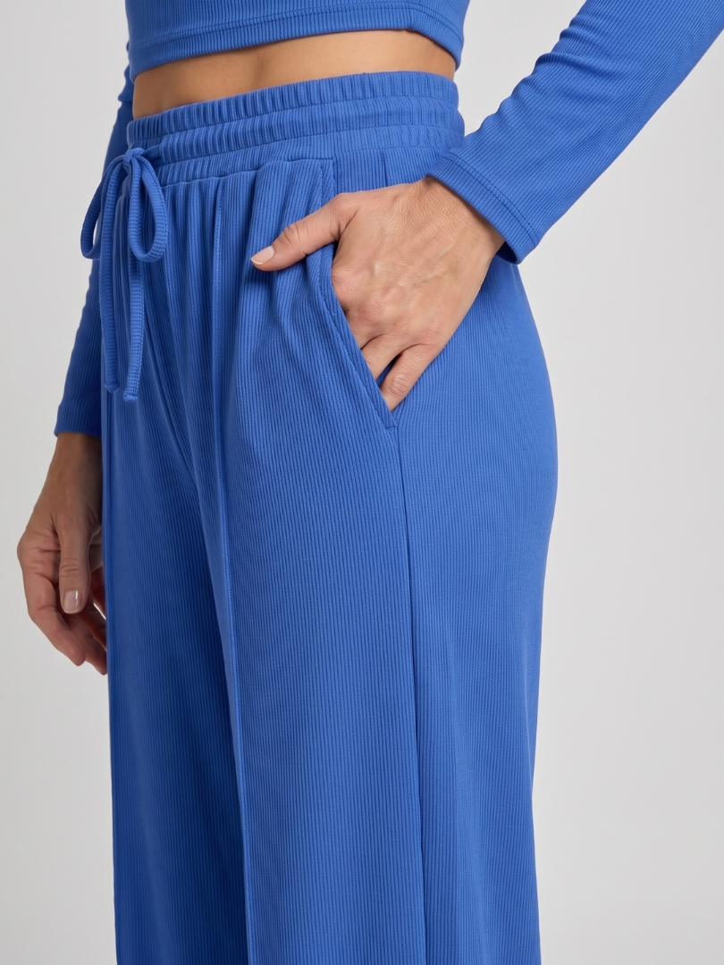 Women's crew neck crop top styled as part of co-ord