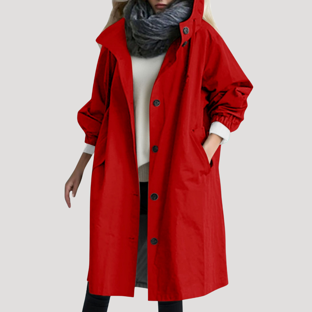 Relaxed hooded button front coat with a relaxed silhouette