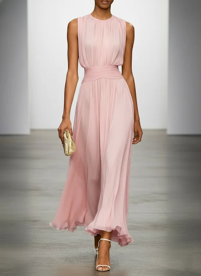 Sleeveless Ruched A-Line Maxi Dress – Wedding Guest
