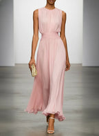 Sleeveless Ruched A-Line Maxi Dress – Wedding Guest