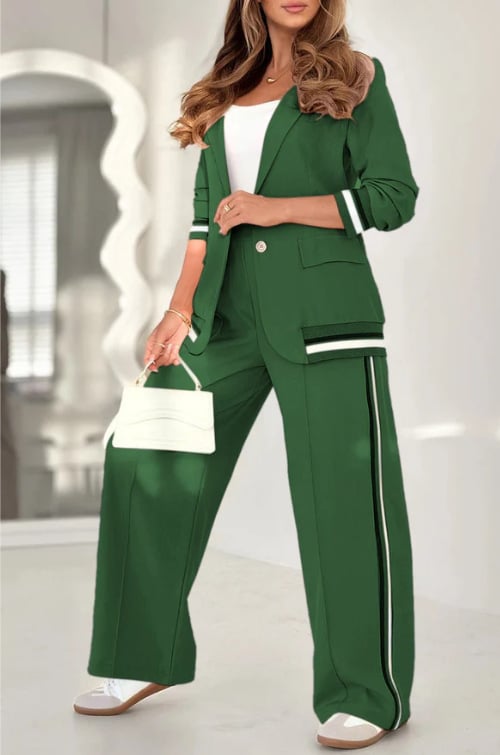 Casual Blazer & Wide-Leg Trouser Set