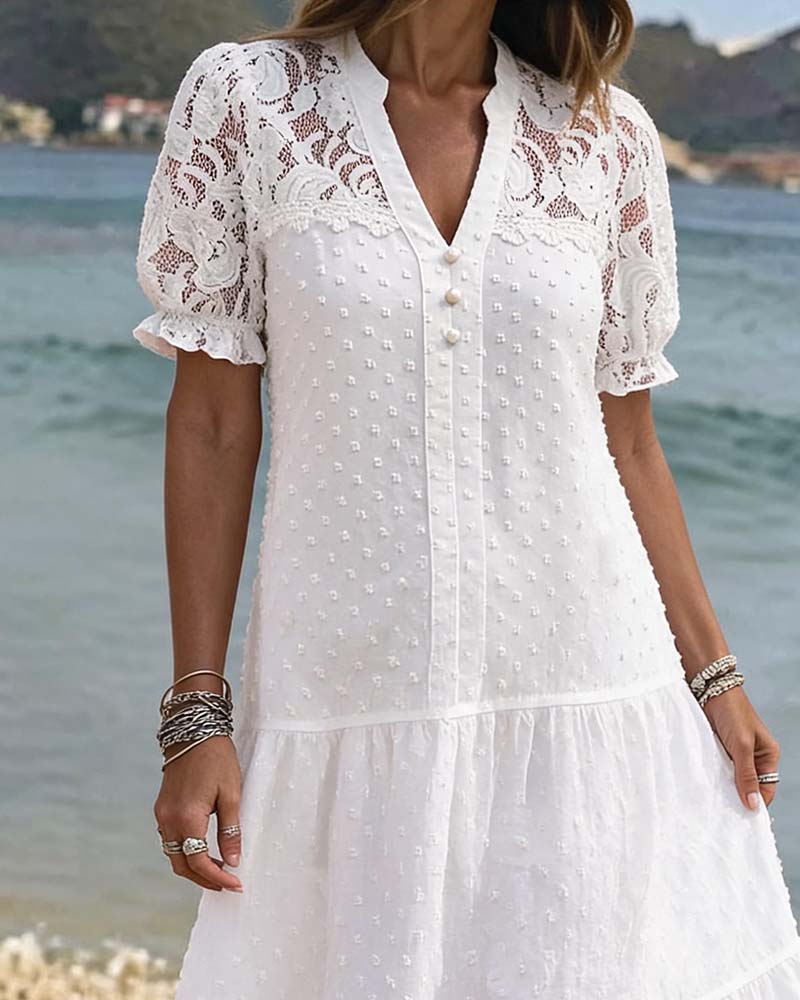 Puff Sleeve Lace Dress Smart Casual | Alba Muse