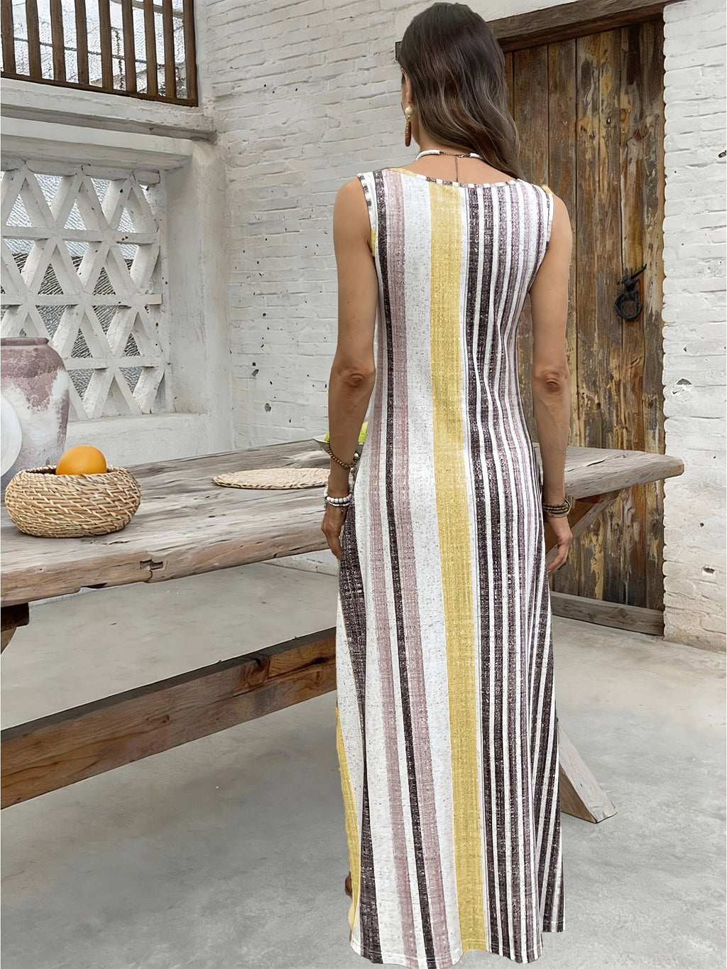 Vibrant Printed Casual Midi Dress in Multicolour, close-up view