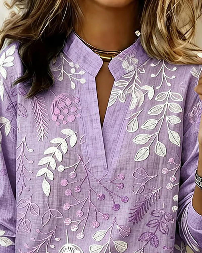 Women's Eleni floral blouse in purple, full length view