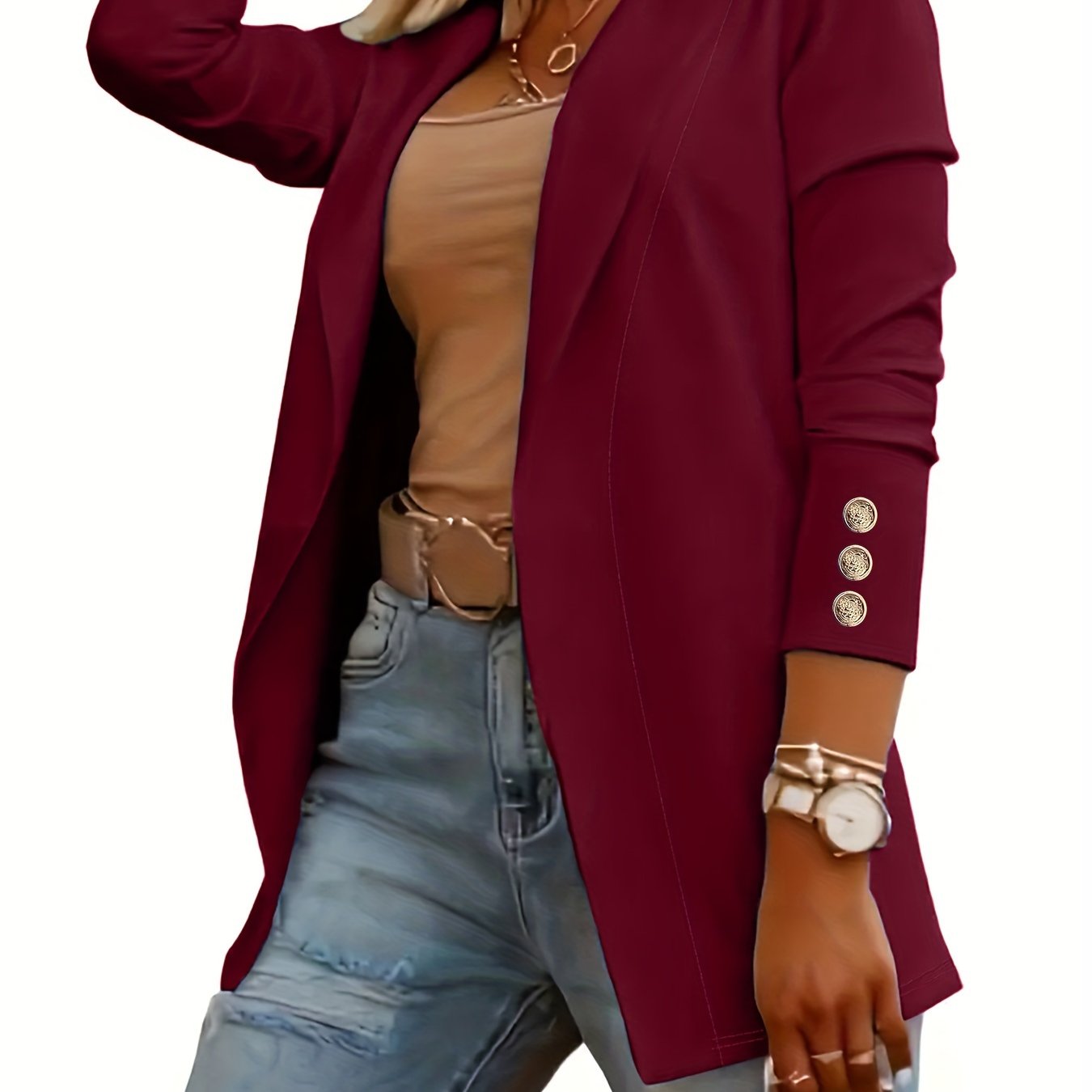Burgundy Mid-Length Lapel Coat