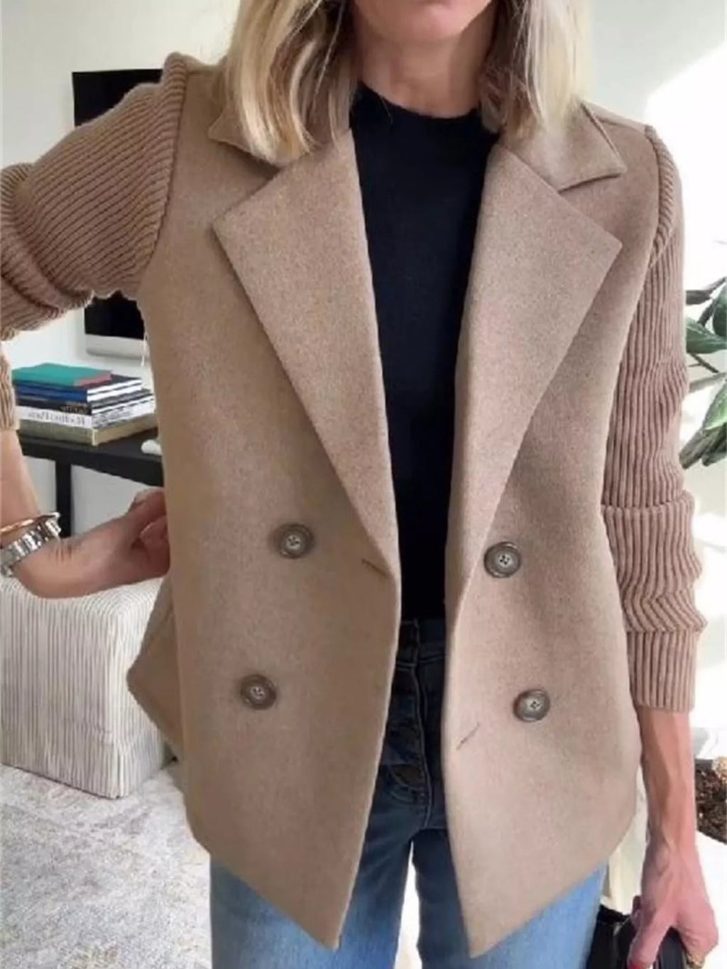 Brown Shawl Collar Coat, front view