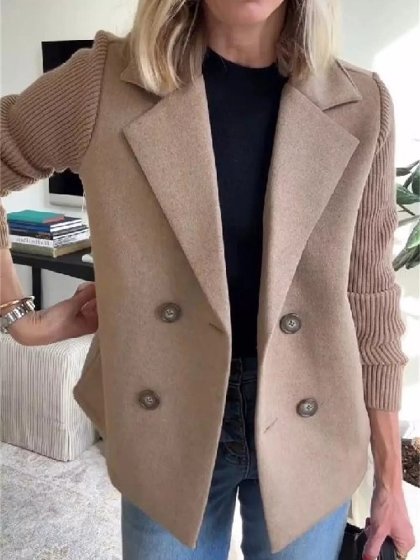 Brown Shawl Collar Coat, front view