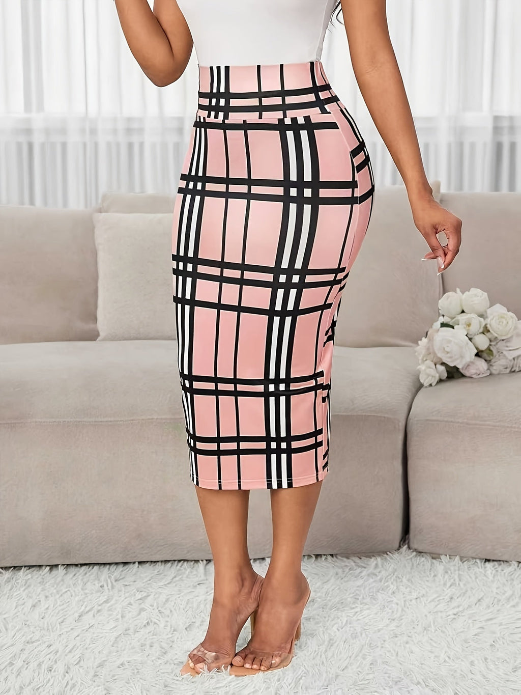 Refined Plaid Pencil Skirt