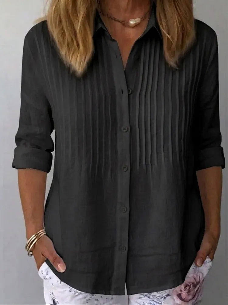 Pleated linen shirt in red, casual relaxed silhouette | Alba Muse