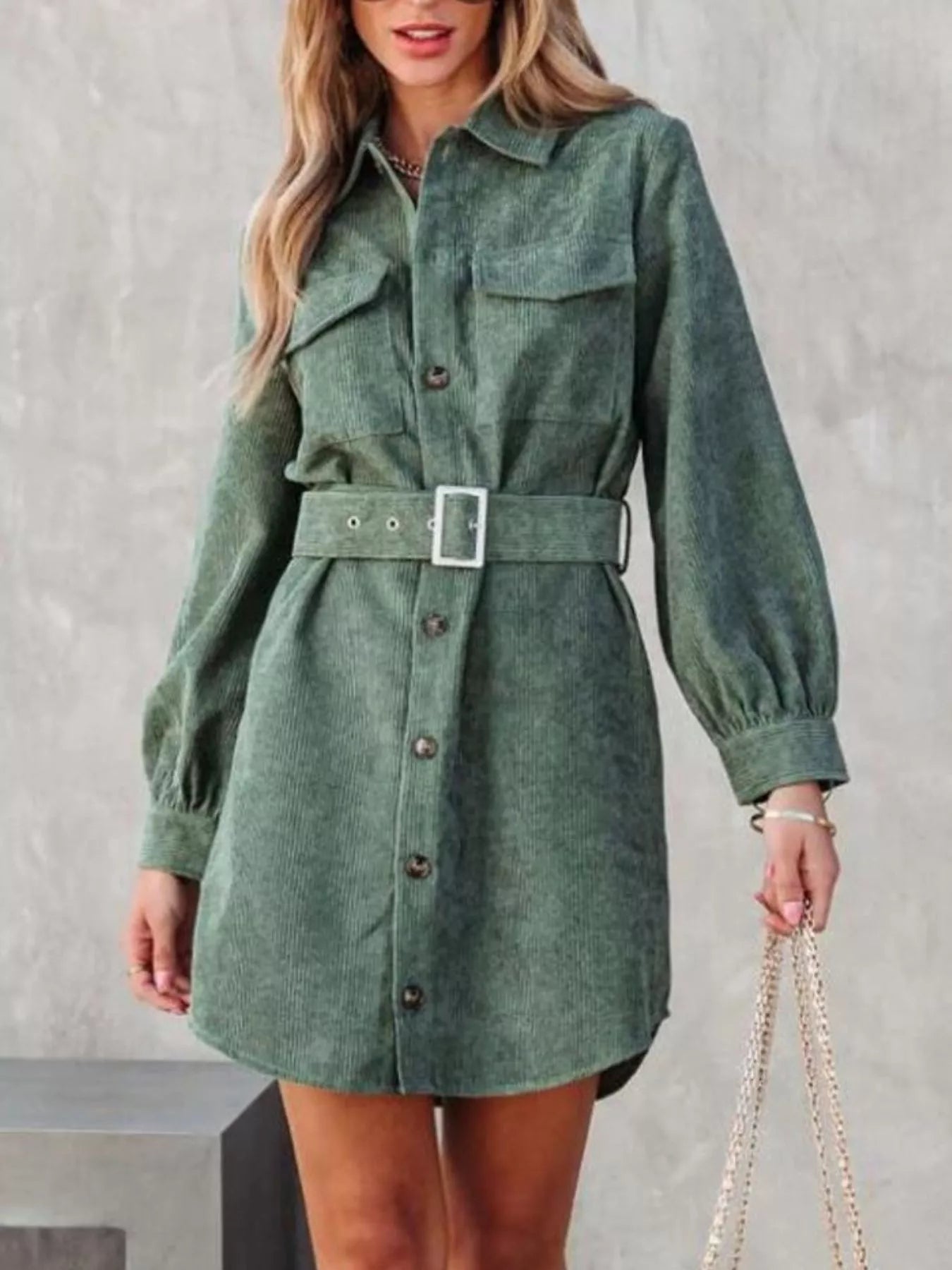 Rose Red Corduroy Shirt Shirt Dress