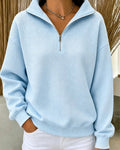 Women's Blue Half-Zip Waffle Long-Sleeve Sweatshirt