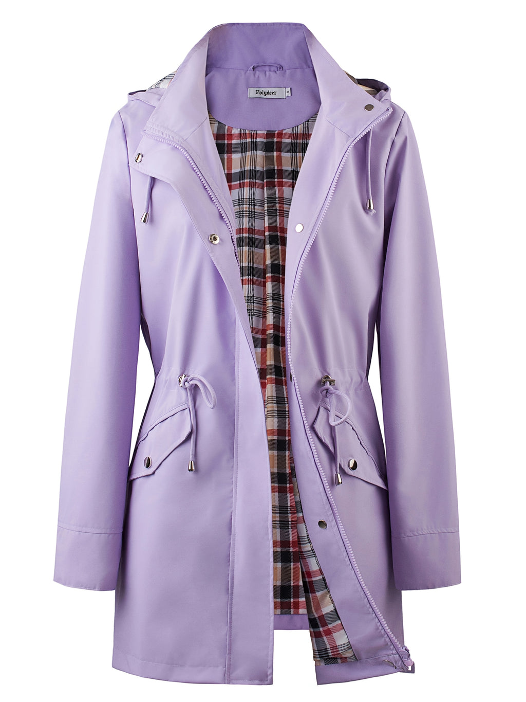 Hooded drawstring waist zip up coat with fully lined