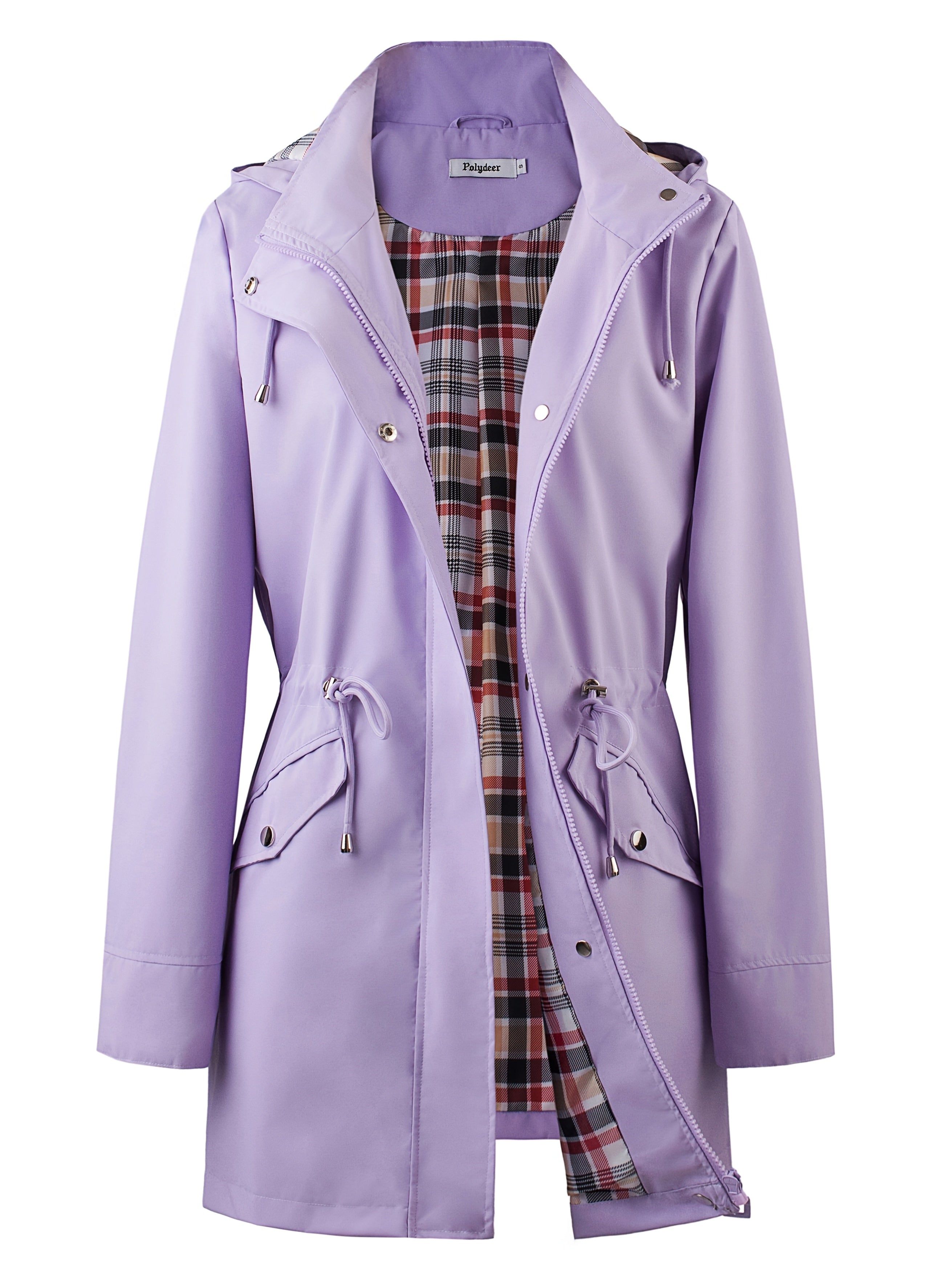 Hooded drawstring waist zip up coat with fully lined