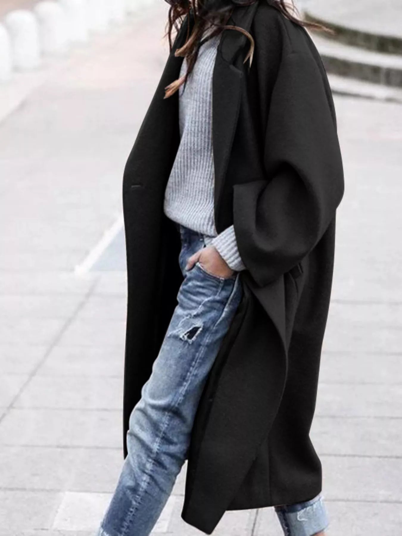 Oversized wide sleeve single breasted long coat with long length
