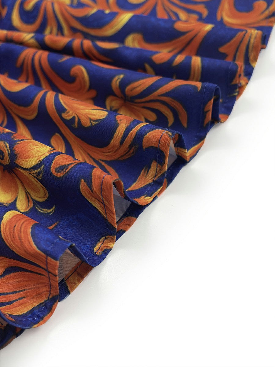 Flower Print Lapel Buttoned Blouse