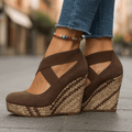 Brown Crisscross Platform Wedges, front view