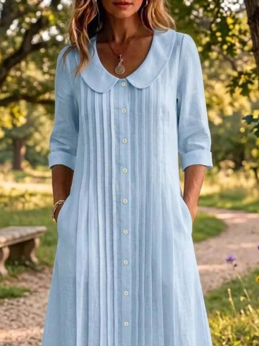 Peter Pan Collar Plus Size Shirt Dress with Button-Down Front